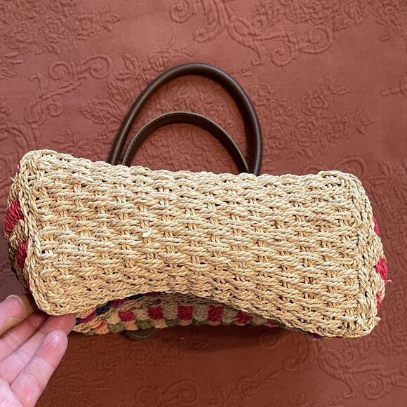 WOVEN STRAW TOTE BAG Double Handle Handbag Purse MULTI COLORED 11 x 11  1101A - Picture 3 of 8